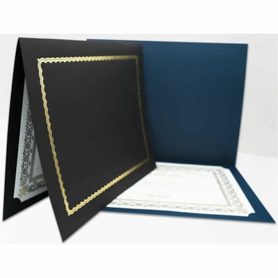 St. James® Classic Linen 83464 Letter Certificate Holder - 8 1/2" (215.90 mm) x 11" (279.40 mm), 8" (203.20 mm) x 10" (254 mm), 8 19/64" (210.82 mm) x 11 45/64" (297.18 mm) - Linen, Cover Stock - Black, Gold Foil - 5 / Pack  FOIL FIRST BASE RECYCLED W/ 30% PCW