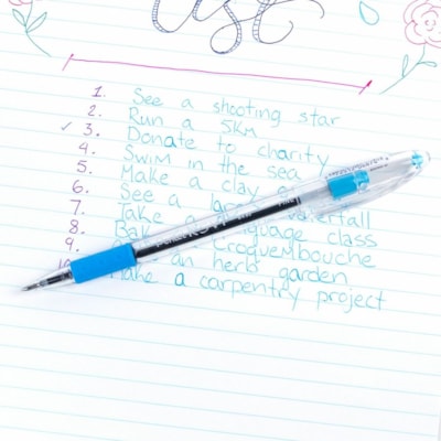 R.S.V.P. Ballpoint Pen, (0.7mm), Sky Blue Ink - Pentel R.S.V.P. Ballpoint Pen, Everyday Writing, Office Supplies, School Supplies, Long Lasting 1,400m Writing Distance,0.7mm Medium Point, Sky Blue Ink 0.7MM REFILLABLE SKICK PEN 
