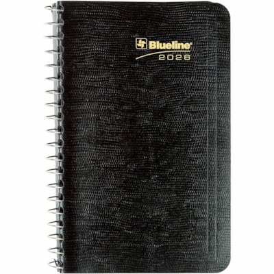 Blueline 2026 12-Month Daily Pocket Planner - January to December - 6" x 3-1/2" - Black - Bilingual - Daily - 12 Month - January 2026 to December 2026 - 7:00 AM to 7:30 PM - Half-hourly - 1 Day Single Page Layout - 3 1/2" (88.90 mm) x 6" (152.40 mm) Sheet Size - Spiral Bound - Black - Paper - Biling  