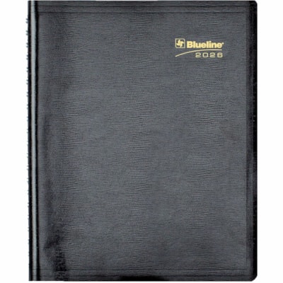 Blueline 2026 12-Month Daily Planner - January to December - 11" x 8-1/2" - Black - Bilingual - Daily - 12 Month - January 2026 to December 2026 - 7:00 AM to 8:30 PM - Half-hourly - Letter - 8 1/2" (215.90 mm) x 11" (279.40 mm) Sheet Size - Twin Wire - Black - Paper - Appointment Schedule, Soft Cove  