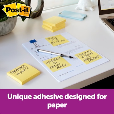 Post-it® Greener Dispenser Notes - 1200 - 3" (76.20 mm) Flag/Note Width x 3" (76.20 mm) Flag/Note Length - Square - 100 Sheets per Pad - Unruled - Yellow - Paper - Self-adhesive, Repositionable, Non-smearing - Recycled - 12 / Pack YELLOW 3" X 3" 12 PADS/PACK