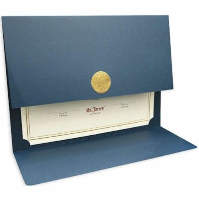 St. James® Elite 83534 Letter Recycled Certificate Holder - 8 1/2" (215.90 mm) x 11" (279.40 mm) - Linen, Cover Stock - Navy Blue - 30% Recycled - 5 / Pack  NAVY 80LB LINEN COVER RECYCLED W/ 30% PCW  PK/5
