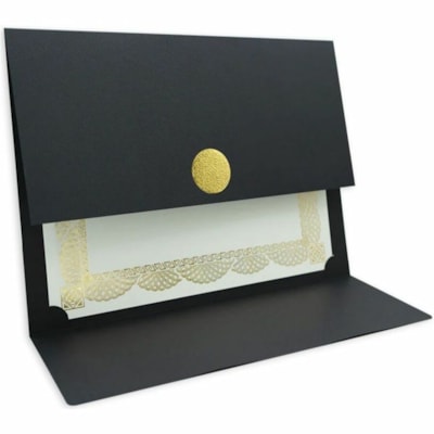 St. James® Elite 83564 Letter Recycled Certificate Holder - 8 1/2" (215.90 mm) x 11" (279.40 mm) - Linen, Cover Stock - Black, Gold - 30% Recycled - 5 / Pack  BLACK 80LB LINEN COVER RECYCLED W/ 30% PCW  PK/5