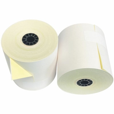 Mcdermid Paper Converters Carbonless - 2 Ply (W/Y - B/J) 3" x (3") x 85 ft - 3" (76.20 mm) x 85 ft (25.91 m) - 27 lb (12246.99 g) Basis Weight - White, Yellow - 50 / Carton 3" DIAMETER WHITE/CANARY 
