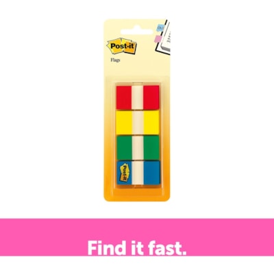 Post-it® Flags - 40 x Red, 40 x Yellow, 40 x Blue, 40 x Green - 1" (25.40 mm) Flag/Note Width x 1 3/4" (44.45 mm) Flag/Note Length - Rectangle - Unruled - Red, Yellow, Green, Blue, Assorted - Dispenser Included - 160 / Pack 4 COLOURS  (RED YEL BLUE GRN) 40 OF EACH CLR  TOTAL 160 FLGS