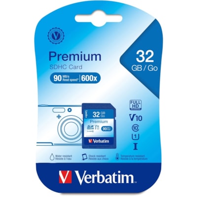 Verbatim 32GB Premium SDHC Memory Card, UHS-I V10 U1 Class 10 - 45 MB/s Read - Lifetime Warranty CLASS 6  LIFETIME WARRANTY 
