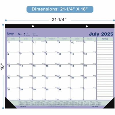 Blueline 2025-2026 - Sous-main/calendrier académique mensuel - 13 mois (juillet à juillet) - 21-1/4 po x 16 po - Anglais - Académique - Mensuel - 13 Mois - Juillet 2025 à Juillet 2026 - 1 Mois Disposition page unique - format 21 1/4 po (539,75 mm) x 16 po (406,40 mm) - 2 xsTrous -  