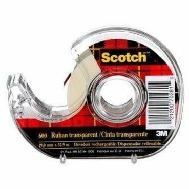 Scotch Multipurpose Adhesive Tape - 36 yd (32.9 m) Length x 0.75" (19.1 mm) Width - 1" (25.40 mm) Core - Glossy - Transparent - Polyolefin Backing - Acrylic Adhesive - Dispenser Included - Handheld Dispenser - Yellowing Resistant, Split Resistant, Dry Resistant, Moisture Resistant, Stain Resistant - 19MM X 32.9M 