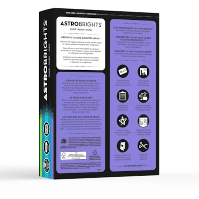 Astrobrights - Papier couleur " Cool " , 5 couleurs assorties - format lettre - 8 1/2 po (215,90 mm) x 11 po (279,40 mm) - 24 lb (10886,22 g) Poids de Base - Sans acide, Sans lignine - Vert, Turquoise sarcelle, Bleu lunaire, Bleu céleste, violet Vénus - 500 / Ramette 8.5 X11 5 COL ASS 500/PK 