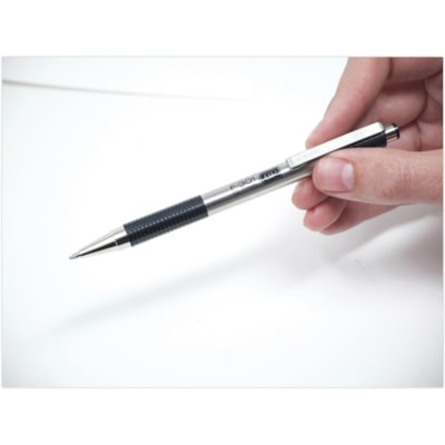 Zebra STEEL 3 Series F-301 Retractable Ballpoint Pen - 0.7 mm (0.03") Fine Pen Point - Refillable - Retractable - Black Ink - Stainless Steel Stainless Steel Barrel - 12 / Dozen  