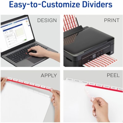 Avery Index Maker Index Divider - 200 x Divider(s) - Print-on Tab(s) - 8 - 8 Tab(s)/Set - 8.50" (215.90 mm) Divider Width x 11" (279.40 mm) Divider Length - 3 Hole Punched - White Paper Divider - White Paper Tab(s) - Printable, Hole-punched, Customizable, Long Lasting, Tear Resistant, Double-sided - (25 SETS/BOX) AVERY 3 CLEAR LABEL SHEETS  20% PCW