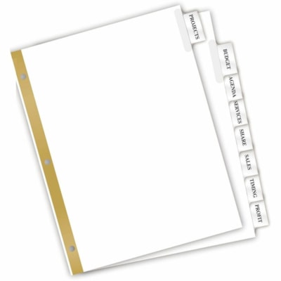 Avery® - Diviseurs plastiques Big Tab(tm) insérables, 8 onglets, 1 jeu - 8 x Intercalaire(s) - 8 - 8 Onglet(s)/Ensemble - largeur de l'intercalaire 8,50 po (215,90 mm) x longueur de l'intercalaire 11 po (279,40 mm) - 3 TrouPerforé - Divider Blanc Papier - Tab(s) clair Papier, Pl LASER/JET D'ENCRE  TRANS. 8 ONGLET  1 JEU/PQT
