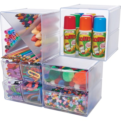 Deflecto Stackable Cube Organizer - 1 Compartment(s) - 6" (152.40 mm) Height x 6" (152.40 mm) Width x 6" (152.40 mm) Depth - Desktop - Stackable - Clear - Plastic - 1 Each 6"X6"X6" CUBE W/CLIPS INCL 