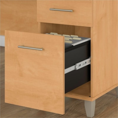 Bush Somerset 72W L Shaped Desk with Storage - 2 x Box, File Drawer(s) - 1 Adjustable Shelf(ves) - Material: Laminate - Finish: Maple Cross - Storage Cabinet, Adjustable Shelf, Ball Bearing Slide, Keyboard Tray, Cord Management - For Home Office, Office, Computer, Printer, Keyboard, Notebook, Living  