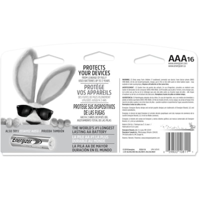 Energizer MAX Alkaline AAA Batteries - For Multipurpose - AAA - 1.5 V DC - 16 / Pack  