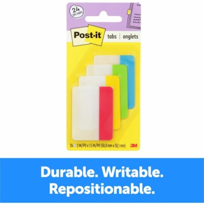 Post-it® - Onglet dossier Durable 686ALYR - Inscriptibe Onglet(s) - hauteur de l'onglet 2 po (50,80 mm) x largeur de l'onglet 1,50 po (38,10 mm) - Tab(s) Rouge, Jaune, Vert, Bleu - Résistants, Repositionnable, Résistant à l'usure, Résistant aux déchirures - 24 /   