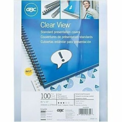 Swingline GBC Clear View Presentation Covers Clear 100 pieces - 11.8" (299.7 mm) Height x 9.8" (248.9 mm) Width x 1.5" (38.1 mm) Depth x 7 mil (0.18 mm) Thickness - For Letter 8 1/2" (215.90 mm) x 11" (279.40 mm) Sheet - Clear - Plastic - 100 Piece SIZE 8 1/2 X 11" CLEAR VIEW BINDING COVER