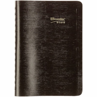 Brownline 2026 Essential 12-Month Daily Planner - January to December - 8" x 5" - Black - English - Daily - 12 Month - January 2026 to December 2026 - 7:00 AM to 7:30 PM - Half-hourly - 5" (127 mm) x 8" (203.20 mm) Sheet Size - Twin Wire - Black - Paper - Flexible, Durable, Hard Cover, Monthly Plann  