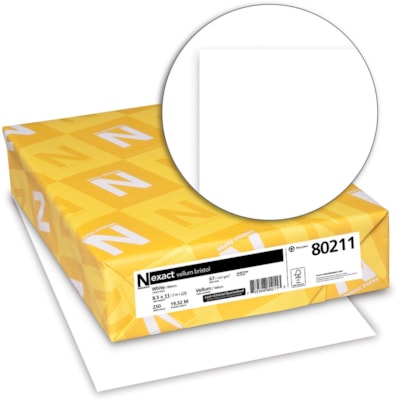 Exact Vellum Bristol Paper - White - 94 Brightness - Letter - 8 1/2" (215.90 mm) x 11" (279.40 mm) - 67 lb (30390.69 g) Basis Weight - 147 g/m² Grammage - Vellum - Green Seal - Chlorine-free, Durable, Acid-free, Quick Drying, Heavyweight, Fast-drying, Printable - White - 2000 Sheets - 250 / Pac 8.5 X11 19.52M FSC 8.5PT 250/PK