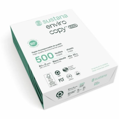 Rolland Multipurpose 100% Recycled Paper - White - 90 Brightness - 89% Opacity - Letter - 8 1/2" (215.90 mm) x 11" (279.40 mm) - 20 lb (9071.85 g) Basis Weight - Smooth - EcoLogo - Chlorine-free - White - 500 / Ream  