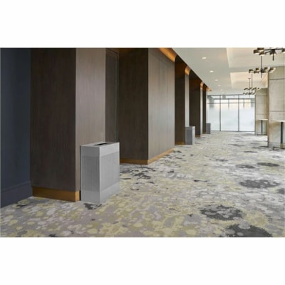 Rubbermaid Commercial Silhouettes Large Rectangle 22.5 Gal Stardust Silver Metallic - 85.17 L Capacity - Rectangular - For Indoor - Perforated, Leak Proof, Rigid, Fire-Safe, Removable Lid, Durable - Plastic, Steel, Metal - Stardust Silver Metallic 22.5 GOLLON SILVER METALLIC OPEN TOP  INDOOR