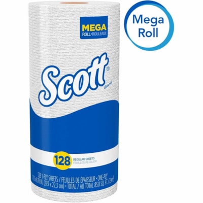Scott Kitchen Paper Towels with Fast-Drying Absorbency Pockets - 1 Ply - 11" (279.40 mm) Width x 8.78" (223.01 mm) Length - 128 Sheets/Roll - 4.90" (124.46 mm) Roll Diameter - White - 1 Roll 125ST/RL  20RL/CS 8.78"X11" 