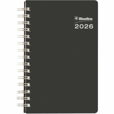 Blueline 2026 DuraGlobe 12-Month Daily Planner - January to December - 8" x 5" - Black - Bilingual - Julian Dates - Daily - 12 Month - January 2026 to December 2026 - 7:00 AM to 7:30 PM - Half-hourly - Monday - Friday - 1 Day Single Page Layout - 5" (127 mm) x 8" (203.20 mm) Sheet Size - Twin Wire -  