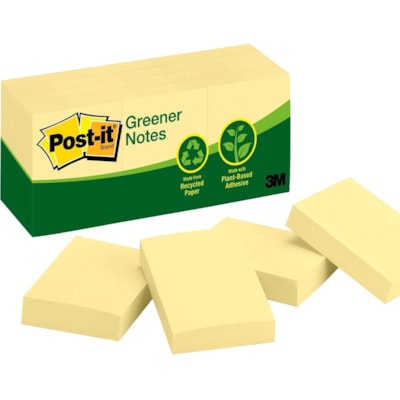 Post-it® - Feuillets écologiques, Jaunes canari, 36 mm x 51 mm, 12/paquet, 653-RP - largeur de drapeau/note 1 27/64 po (36 mm) x longueur de drapeau/note 2 1/64 po (51 mm) - Rectangulaires - 100 Feuilles par bloc - Jaune canari - Recyclable - Recyclé - 12 / emballage 3M 100%REC.  30%FPC  AMOVIBLES 100/BLOC  CERTIFIÉS SFI