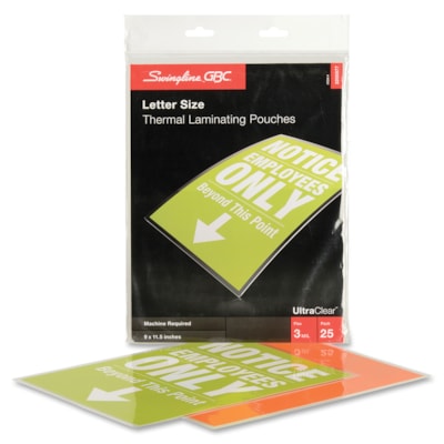 GBC UltraClear Thermal Laminating Pouches - Sheet Size Supported: Letter 8.50" (215.90 mm) Width x 11" (279.40 mm) Length - Laminating Pouch/Sheet Size: 9" (228.60 mm) Width x 11.50" (292.10 mm) Length x 3 mil (0.08 mm) Thickness - Glossy - Flexible, Wear Resistant, Tear Resistant - Clear - 25 / Pac LETTER 9" X 11 1/2" 25/PK 