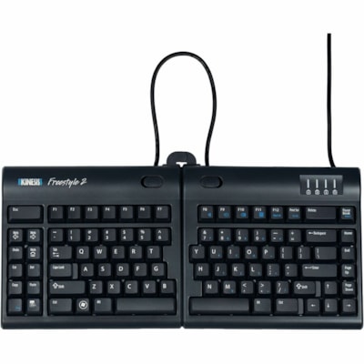 Kinesis Freestyle2 Keyboard for PC - Cable Connectivity - USB Interface - Cut, Copy, Paste, Undo, Pause, Page Movement, Home, Forward Hot Key(s) - Windows 7, Windows 11, Linux - Computer - PC - Membrane/Rubber Dome Keyswitch - Black ENGLISH QUIET LOW-FORCE KEYS MFG. WARRANTY ONLY