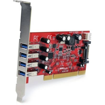 StarTech.com 4 Port PCI SuperSpeed USB 3.0 Adapter Card with SATA/SP4 Power - 5Gbps - 4-Port USB 3.0 PCI/PCI-X Card (USB 3.1 Gen 1/USB 3.2 Gen 1x1) - Achieve speeds up to PCI bus max (1.3Gbps) - Optional SATA/SP4 power - PCI 3.3V/5V 32-bit - Full/low profile brackets - For PCs with PCI slots like De  BOPT 