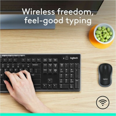 Logitech MK270 Wireless Keyboard and Mouse Combo for Windows, 2.4 GHz Wireless, Compact Mouse, 8 Multimedia and Shortcut Keys, 2-Year Battery Life, for PC, Laptop - USB Wireless RF 2.40 GHz Keyboard - English - Black - USB Wireless RF Mouse - Optical - 3 Button - Scroll Wheel - Black - Multimedia, I WIRELESS KEYBOARD/MOUSE  BLACK 