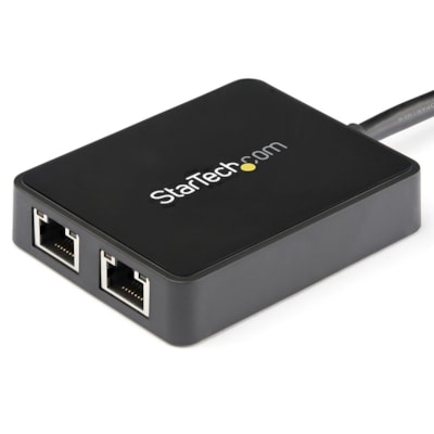 StarTech.com USB 3.0 to Dual Port Gigabit Ethernet Adapter NIC w/ USB Port - Add two Gigabit Ethernet ports and a USB 3.0 pass-through port to your laptop through a single USB 3.0 port - USB 3.0 Gigabit LAN Adapter with USB Port - USB 3.0 to 2 Port Gigabit Network Adapter - USB 3 NIC - 10/100/1000  CTLR 