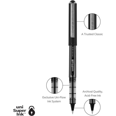 uniball(tm) Vision Rollerball Pens - 0.5 mm (0.02") Micro Pen Point - Black Ink - Pigment-based - 1 Each VISION INK WINDOW UNI-FLOW WATER/FADE PROOF DISPOSABLE