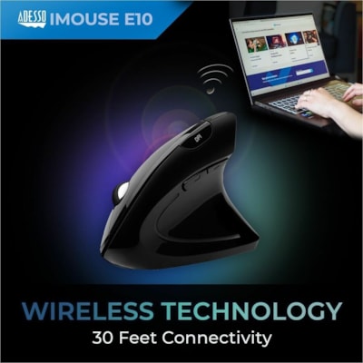 Adesso 2.4 GHz Wireless Vertical Ergonomic Mouse - Optical - Wireless - 30 ft (9144 mm) - Radio Frequency - 2.40 GHz - Black - USB - 1600 dpi - Scroll Wheel - 6 Button(s) - Right-handed - 2 x AAA Battery Supported  mouse  3 BTN  1000/1500/2000 switchable DPI  Blac