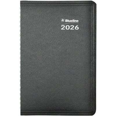 Blueline Net Zero Carbon Daily Planner - Daily, Monthly, Weekly - 1 Year - January 2025 - December 2025 - 7:00 AM to 7:30 PM - Half-hourly - 1 Day Single Page Layout - Twin Wire - Black Cover - 8" (203.20 mm) Height x 5" (127 mm) Width - Soft Cover, Flexible Cover, Eco-friendly, Bilingual - 1 Each  