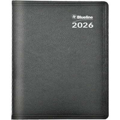 Blueline 2026 Net Zero Carbon 14-Month Planner - December to January - 9-1/4" x 7-1/4" - Black - Bilingual - Monthly - 14 Month - December 2025 to January 2027 - 1 Month Double Page Layout - 7 1/4" (184.15 mm) x 9 1/4" (234.95 mm) Sheet Size - Twin Wire - Black - Paper - Holiday Listing, Moon Phases  