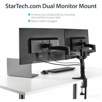 StarTech.com Desk Mount Dual Monitor Arm, Dual Articulating Monitor Arm, Height Adjustable, For VESA Monitors up to 24" (29.9lb/13.6kg) - Mount two displays on your desk or through a grommet with this desk mount dual monitor arm - Dual articulating monitor arms - Full range of motion - Adjustable he  MNT 