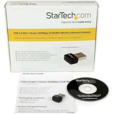StarTech.com USB 2.0 300 Mbps Mini Wireless-N Network Adapter - 802.11n 2T2R WiFi Adapter - Add high-speed Wireless-N connectivity to a desktop or laptop system through USB 2.0 - USB 2.0 300 Mbps Mini Wireless-N Network Adapter - 802.11n 2T2R WiFi Adapter - USB Wireless Adapter - N300 Wireless NIC -  