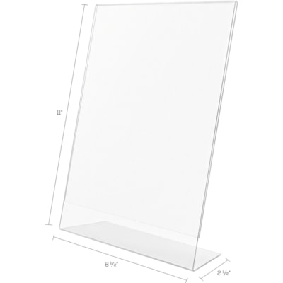 Deflecto Anti-Glare Slanted Sign Holder - Portrait - 11" (279.40 mm) Height x 8.50" (215.90 mm) Width x 2.50" (63.50 mm) Depth - Acrylic - Clear - Anti-glare, Scratch Resistant, Durable, Heavy Duty, Double-sided - 1 Each SLANTED - PORTRAIT 8-1/2"W X 11"H X 2-1/2"D