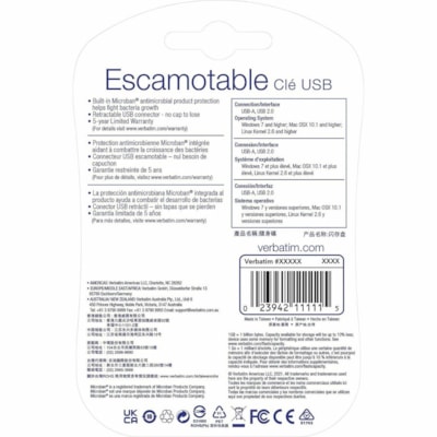 Verbatim 64GB USB Flash Drive - Blue - 64 GB - USB 2.0 Type A - Blue - 5 Year Warranty - 1 Each  USB FLASH DRIVE BUILT-IN MICROBAN