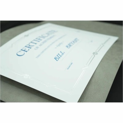 St. James® Linen Certificates with Foil - "Certificate of Achivement" - 8.50" (215.90 mm) Width x 11" (279.40 mm) Length - Laser, Inkjet Compatible - Silver, White with Gold Border - Linen Paper - 15 / Pack  SILVER FOIL ON LINEN PAPER GATSBY STYLE - 15/PK