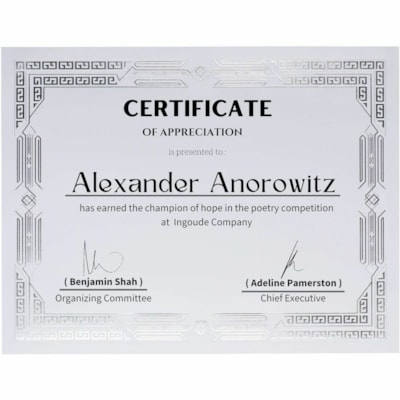 St. James® Linen Certificates with Foil - "Certificate of Appreciation" - 8.50" (215.90 mm) Width x 11" (279.40 mm) Length - Laser, Inkjet Compatible - Silver, White with Gold Border - Linen Paper - 15 / Pack  SILVER FOIL ON LINEN PAPER JAZZ STYLE - 15/PK