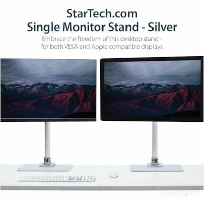 StarTech.com Single Monitor Stand, For up to 34" (30.9lb/14kg) VESA Mount Monitors, Works with iMac / Apple Cinema Displays, Steel, Silver - Mount your monitor on a desk stand, with tilt, pivot and height adjustments - Works with VESA 75x75/100x100 mount displays up to 34" including flat screen, cur  STND 