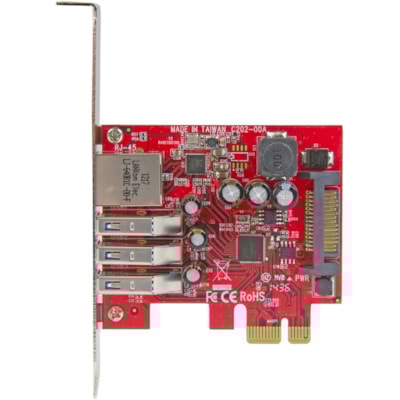 StarTech.com 3 Port PCI Express USB 3.0 Card + Gigabit Ethernet - 5Gbps - Running low on expansion slots? Merge USB 3.0 and GbE into a single PCIe combo card - 3 Port PCI Express USB 3.0 Card + Gigabit Ethernet - Fits Standard & Low-Profile PCs - UASP - SATA Power - USB 3 with Network Adapter Card - DBOPT 