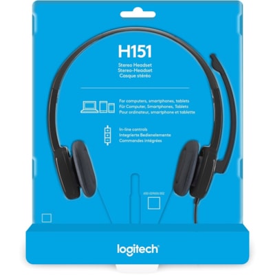 Logitech H151 Stereo Headset with Rotating Boom Mic (Black) - Stereo - 3.5MM AUDIO JACK CONNECTION - Wired - In-Line Control - 22 Ohm - 20 Hz - 20 kHz - Over-the-head - 5.9 ft Cable - Black - Stereo - Mini-phone (3.5mm) - Wired - 22 Ohm - 20 Hz to 20 kHz - Over-the-head - Binaural - Supra-aural - 5. BLACK 