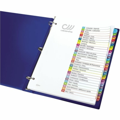 Avery® - Intercalaires de table des matières personnalisables Ready Index - 31 x Intercalaire(s) - 1-31 - 31 Onglet(s)/Ensemble - largeur de l'intercalaire 8,50 po (215,90 mm) x longueur de l'intercalaire 11 po (279,40 mm) - 3 TrouPerforé - Divider Blanc Papier - Tab(s) Multicouleu ONGLETS NUMÉROTÉS 1-31  TABLE DES MATIÈRES  MULTICOLORES