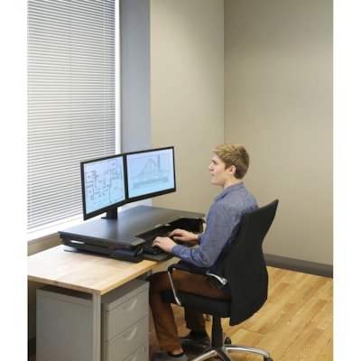 Ergotron WorkFit-TL, Sit-Stand Desktop Workstation (black) - Rectangle Top - 40 lb (18.14 kg) Capacity - Height Adjustable15" (381 mm) Adjustment x 37.5" (952.50 mm) Table Top Width x 25" (635 mm) Table Top Depth - Office - Black - 1 Each station (black with grey surfa ce)