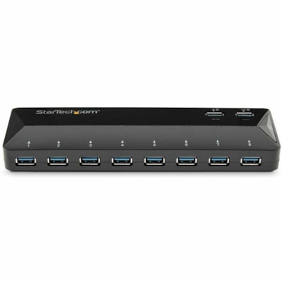 StarTech.com 10-Port USB 3.0 Hub with Charge and Sync Ports - 2 x 1.5A Ports - Desktop USB Hub and Fast-Charging Station - Add ten USB 3.0 (5Gbps) ports including two charging downstream ports to your computer - 10-Port USB 3.0 hub w/ 2 x 1.5A charge & sync ports - Desktop USB hub & charging station  PERP 
