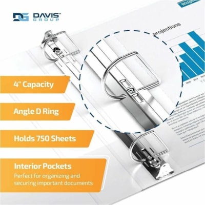 Davis - Classeur à anneaux D simple touche QuickFit PRO - 4 po (101,60 mm) Capcité du classeur - Fastener(s) : Anneau en D - Polypropylène - Blanc - Résistant au transfert d'encre - 1 chaque SINGLE TOUCH PIN-LOCK  D RING 